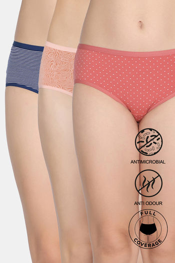 Buy Zivame Medium Rise Full Coverage Hipster Panty (Pack of 3) - Multicolor